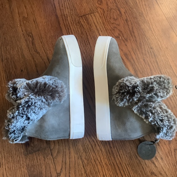 J/Slides NYC Sean Leather Platform Olive Green Fur Trimmed Boot - Picture 4 of 6